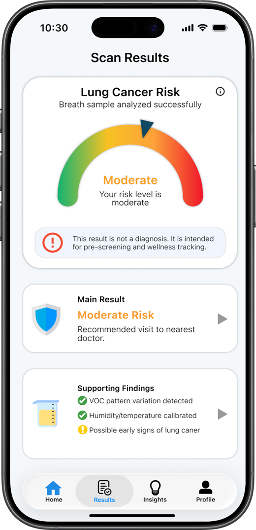 Pulma app showing a lung cancer risk gauge